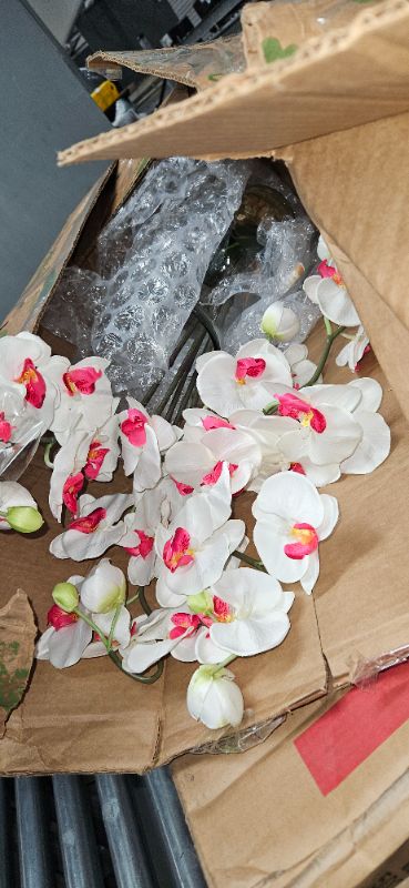 Photo 1 of 40" White/Pink Orchid Petal Flower Bouquet, Glass Vase Home Decor Artificial Silk Flower Wedding Phalaenopsis  Party Bouquet 