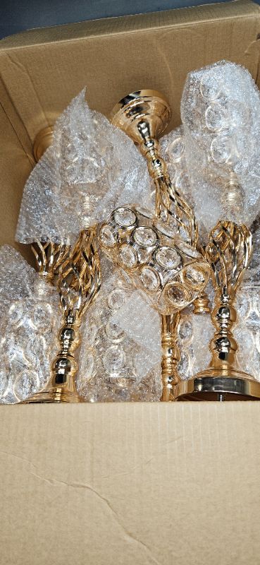 Photo 2 of 10 pcs Gold Candle Holders with Pearl, Wedding Centerpieces for Tables with Chandelier Crystal, Dinning Room Table Centerpiece for Wedding Reception, Party, Event,10pcs,4.52 * 12.2in
