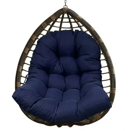 Photo 1 of (CUSHIONS ONLY) 44x34" Dark Navy Blue Oval Egg Chair Cushion, Canvas Navy Shape Quilted Cushion & Mini Headrest Support Pillow (12x24") Indoor Outdoor Tie-On Cushions 2PC SET