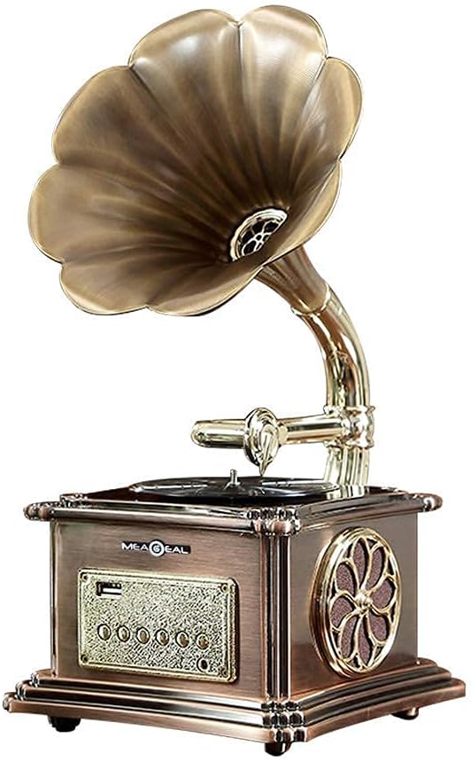 Photo 1 of Mini Record Player with Aluminum Base, Phonograph Bluetooth Speaker, Aux-in, USB Port for Flash Drive, Vintage Gramophone Turntable for Home Decoration (Without Record Player)
