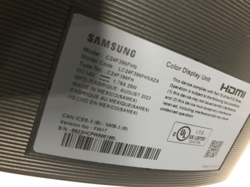 Photo 4 of **MISSING HALF THE OWER CORD/BLACK, NOT WHITE**  Samsung LC27F391FHNXZA-RB 27" CF391 Curved LED Monitor - Certified Refurbished