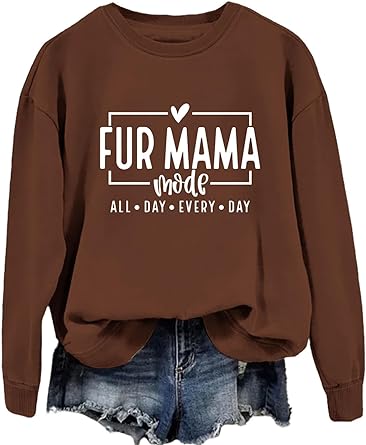 Photo 1 of STGPOPWLI Sweatshirts for Women Fur Mama Mode Cute Printed Pet Lovers Shirts Long Sleeve Crew Neck Pullover Casual Loose Tops