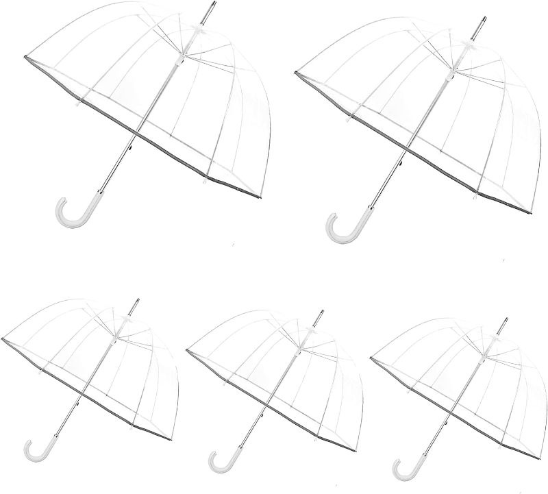 Photo 1 of 5 Pack 52 Inch Bubble Clear Umbrella for Weddings, Bulk Large Adult Windproof Dome Rain Umbrella
