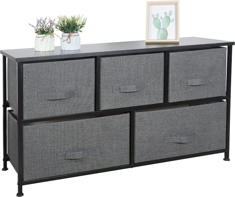 Photo 1 of  Dresser for Bedroom, 5 Drawer Fabric Storage Organizer Chest Heavy Duty Steel Frame Wood Top for Kids Toys Livingroom Closet Nursery Hallway, Dark Grey