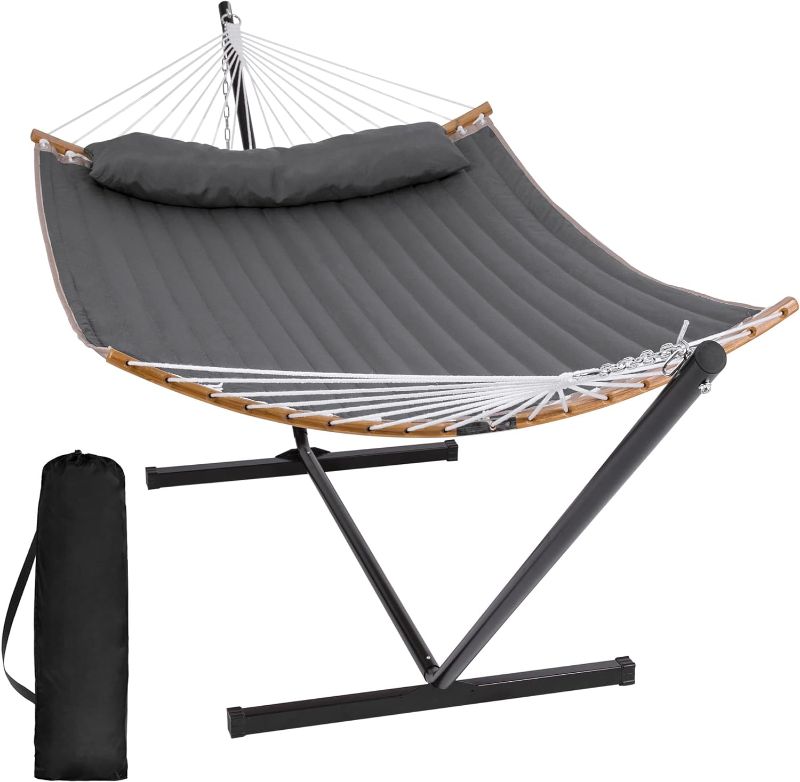 Photo 1 of ***NOT FUNCTIONAL - FOR PARTS ONLY - NONREFUNDABLE - SEE COMMENTS***
SUNCREAT Portable Hammock with Stand Included, Double Hammock with Curved Spreader Bar, Dark Gray
