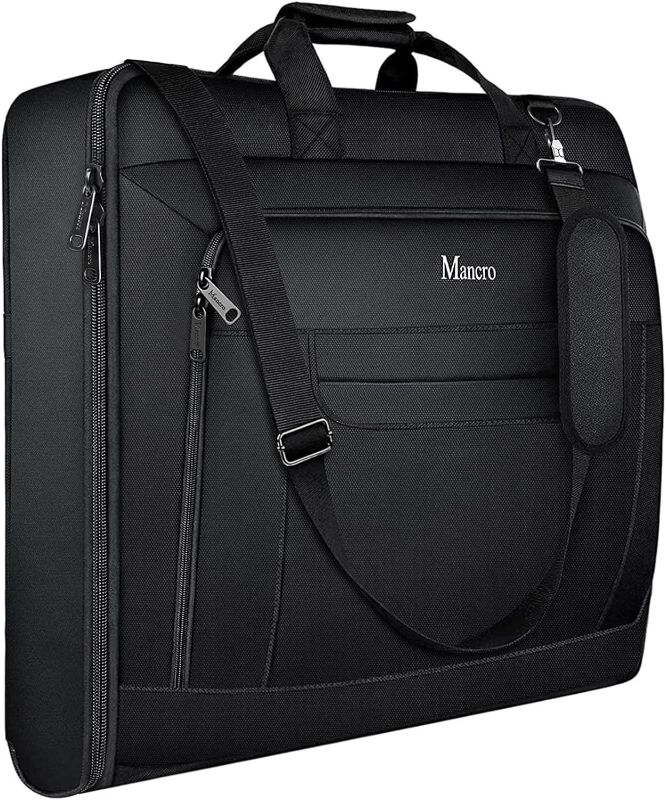 Photo 1 of Mancro Garment Bags for Travel, Large Suit Travel Bag for Men Women with Shoulder Strap, Convertible Carry On Garment Bag Gift for Business Trip - 2 in 1 Hanging Suitcase Luggage Bag for Travel, Black