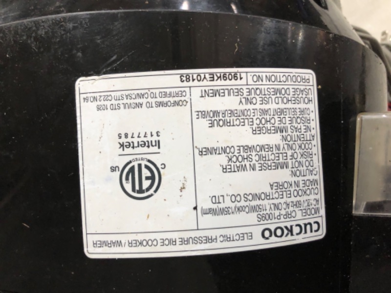 Photo 6 of ***HEAVILY USED AND DIRTY - STRONG ODOR - MISSING SPOON - UNABLE TO TEST***
CUCKOO CRP-P1009SB | 10-Cup (Uncooked) Pressure Rice Cooker | 12 Menu Options