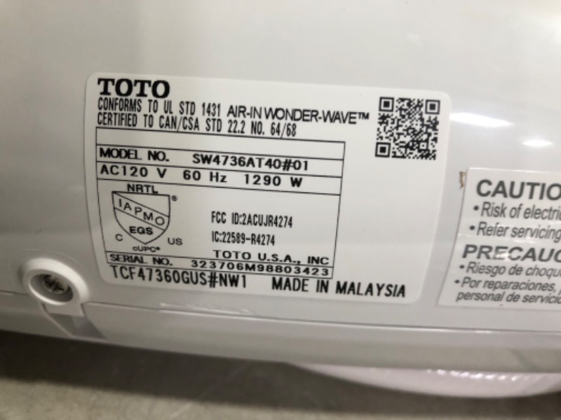 Photo 1 of ***DAMAGED - CRACKED - FOR PARTS - SEE COMMENTS - NONREFUNDABLE***
TOTO SW4736AT40#01 WASHLET+ Electronic Bidet Toilet Seat, Elongated, Cotton White Cotton White Elongated