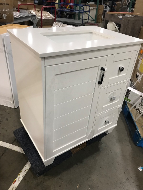 Photo 1 of 30-in White Undermount Single Sink Bathroom Vanity with White Engineered Marble Top