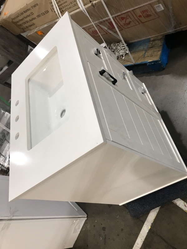 Photo 3 of 30-in White Undermount Single Sink Bathroom Vanity with White Engineered Marble Top