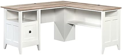 Photo 1 of Sauder August Hill L-Shaped Home Office Desk in Soft White, Soft White Finish
