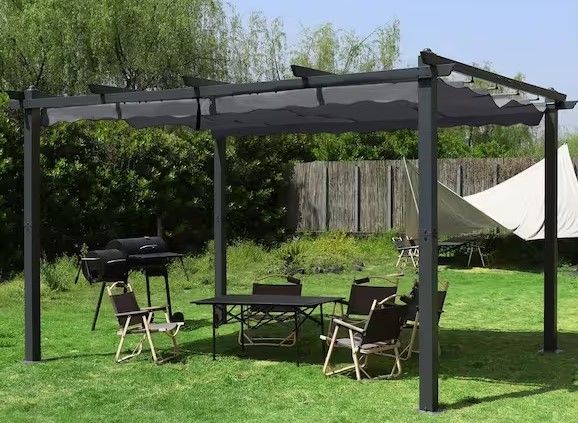 Photo 1 of 10 ft. x 13 ft. Dark Grey Aluminum Outdoor Patio Pergola with Retractable Sun Shade Canopy Cover
