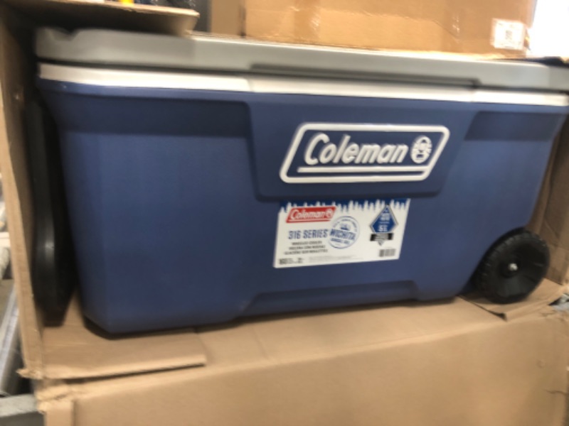 Photo 2 of Coleman 316 Series Insulated Portable Cooler with Heavy Duty Wheels, Leak-Proof Wheeled Cooler with 100+ Can Capacity, Keeps Ice for up to 5 Days Twilight 100qt