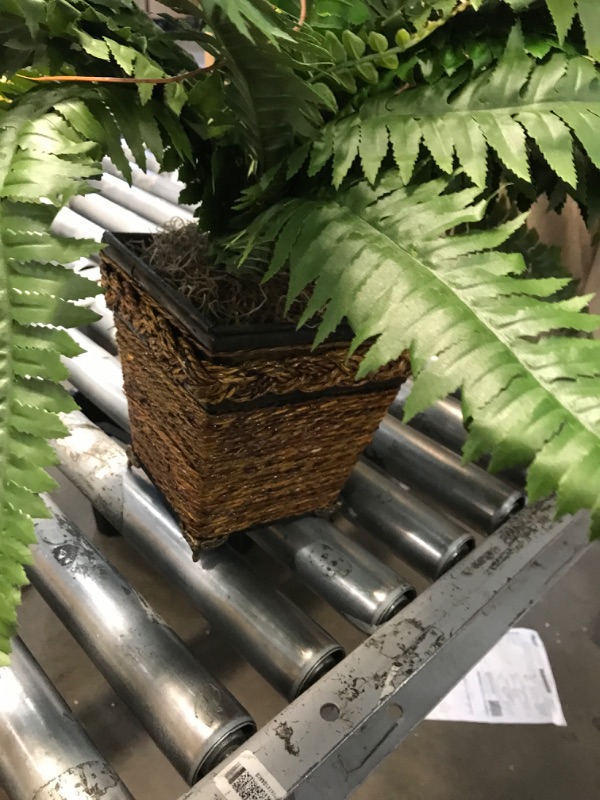 Photo 2 of 23 in. Artificial Boston Fern Silk Plant with Wicker Basket
