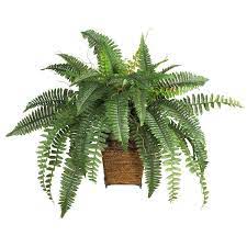 Photo 1 of 23 in. Artificial Boston Fern Silk Plant with Wicker Basket
