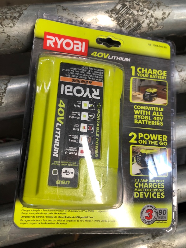 Photo 2 of Ryobi 1004-040-931 40 Volt Compact Wired Lithium-Ion Battery Charger with USB Port