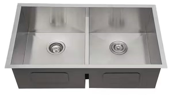 Photo 1 of 16 Gauge Stainless Steel 33 in. Double Bowl Undermount Kitchen Sink with Two 10" Deep Basin
