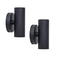 Photo 1 of 2-Light Black LED Outdoor Wall Sconce Lantern With Up/Down Light 2-Pack
