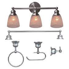 Photo 1 of 20.75 in. W x 6 in. D x 9.375 in. H 3-Light Brushed Nickel Vanity Light with Bathroom Sets (4-Piece)
