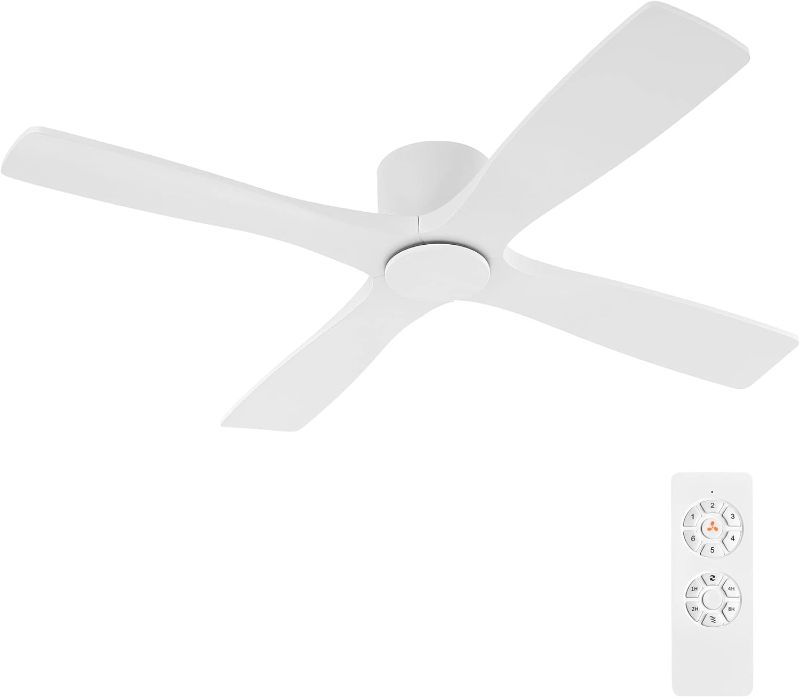 Photo 1 of ***see notes***WINGBO 52" Flush Mount DC Ceiling Fan without Lights, 4 Reversible Blades, Ultra Quiet 6-Speed DC Motor, Hugger Low Profile Indoor Ceiling Fan No Lights, Matte white Finish 52" ceiling fan no light white