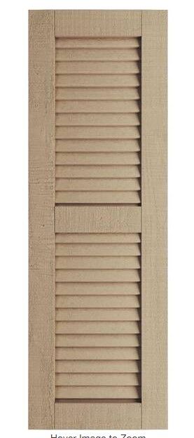 Photo 1 of 18 in. x 58 in. Timberthane Polyurethane 2-Equal Louver Rough Cedar Faux Wood Shutters Pair

