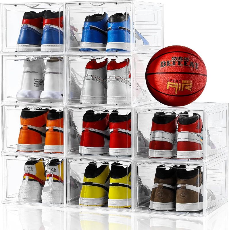 Photo 1 of  Shoe Storage Box,10 Pack,Shoe Box Clear Plastic Stackable,Drop Front Shoe Box with Clear Door,Shoe Organizer and Shoe Containers For Sneaker Display