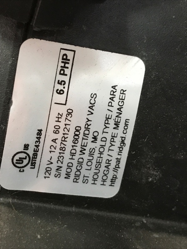 Photo 3 of 16 Gallon 6.5 Peak HP NXT Wet/Dry Shop Vacuum with Detachable Blower, Filter, Locking Hose and Accessories
*** STOCK PHOTO FOR REFERENCE ONLY ***