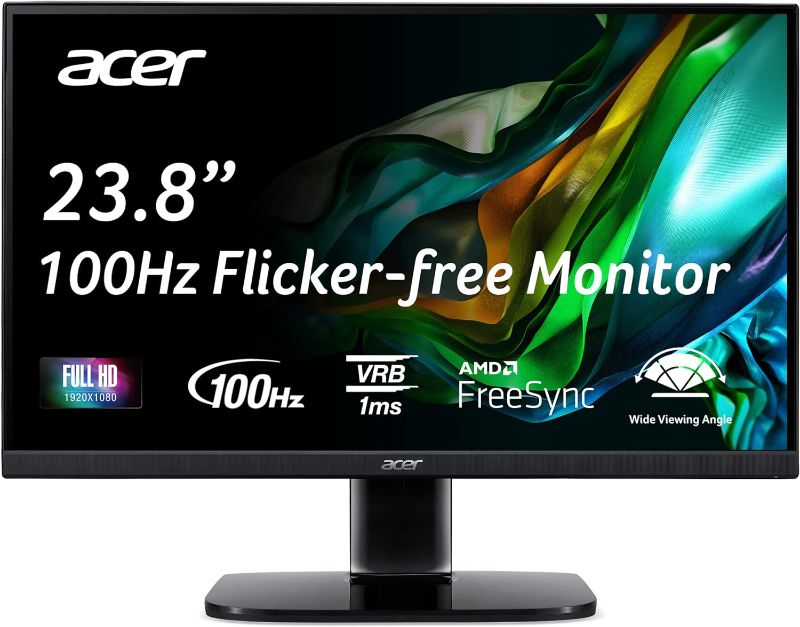 Photo 1 of Acer KC242Y Hbi 23.8" Full HD (1920 x 1080) Zero-Frame Gaming Office Monitor | AMD FreeSync Technology | 100Hz | 1ms (VRB) | Low Blue Light | Tilt | HDMI & VGA Ports,Black
