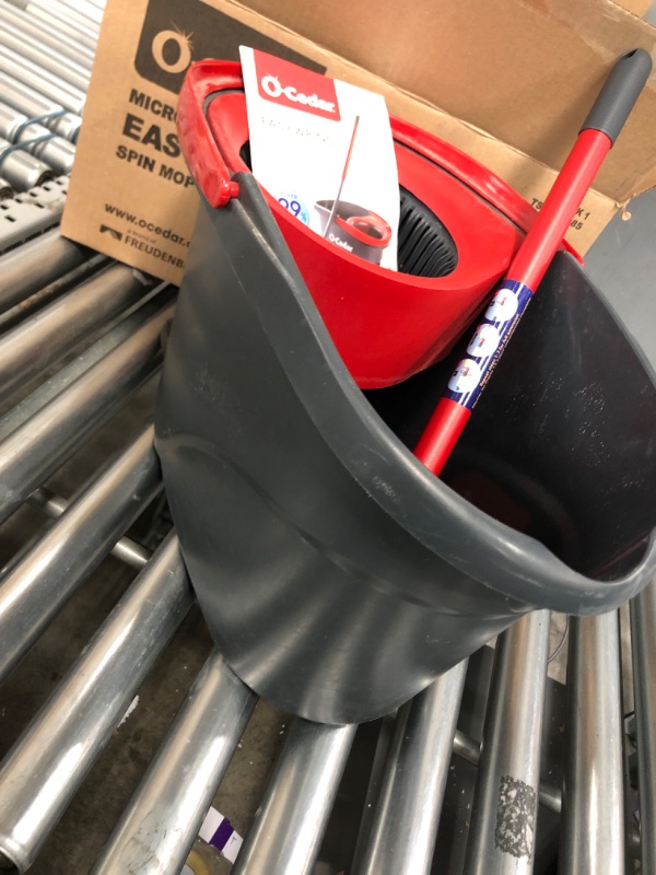 Photo 2 of **NOTES**O-Cedar EasyWring Microfiber Spin Mop, Bucket Floor Cleaning System, Red, Gray Spin Mop & Bucket