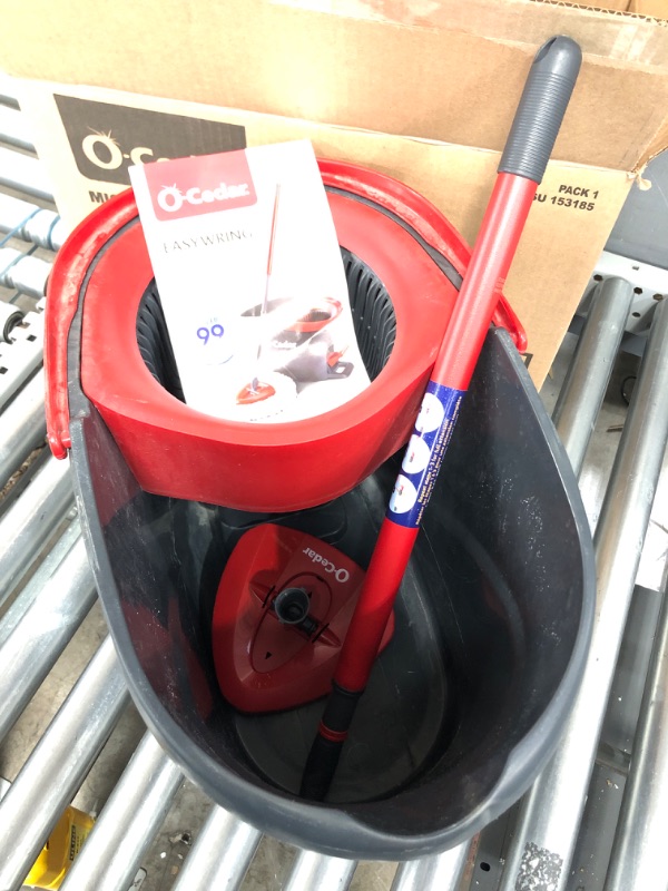 Photo 3 of **NOTES**O-Cedar EasyWring Microfiber Spin Mop, Bucket Floor Cleaning System, Red, Gray Spin Mop & Bucket