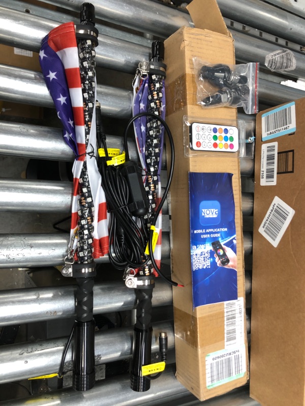 Photo 2 of LED Whip Lights, AKD Part 2PCS 2FT UTV ATV Lighted Whips Bluetooth APP/Remote Control RGB LED Whips Antenna with Flags for Trucks Side by Side RZR Can-Am Kawasaki Honda Yamaha Accessories 2FT APP&Remote Control