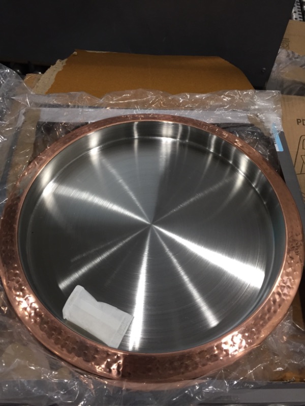 Photo 2 of Oggi Round Tray Copper Rim 14" - Ideal Coffee Table Tray, Decorative Tray, Tea Tray and Bar Serving Tray Stainless Steel with Copper Rim,7238.12