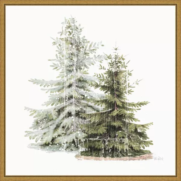 Photo 1 of 16" x 16" Vintage Wooded Holiday Trees in Snow by Katie Pertiet Framed Canvas Wall Art - Amanti Art
