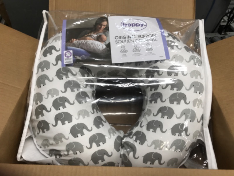 Photo 1 of Boppy Nursing Pillow Original Support, Gray Elephant Sprinkles, Ergonomic Nursing Essentials for Bottle and Breastfeeding, Firm Fiber Fill, with Removable Nursing Pillow Cover, Machine Washable
