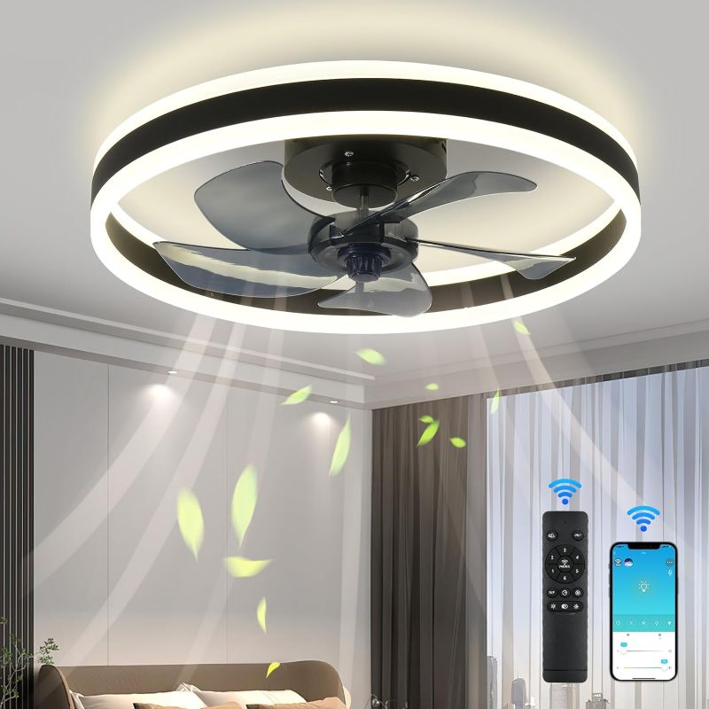 Photo 1 of (PARTS ONLY)Bevenus Low Profile Ceiling Fan with Lights,3 Colors Dimmable LED 6 Speeds Modern Ceiling Fan with Remote,Flush Mount Smart Bladeless Ceiling Fan for Bedroom, Living Room, Kitchen(19.7"x5.5")
