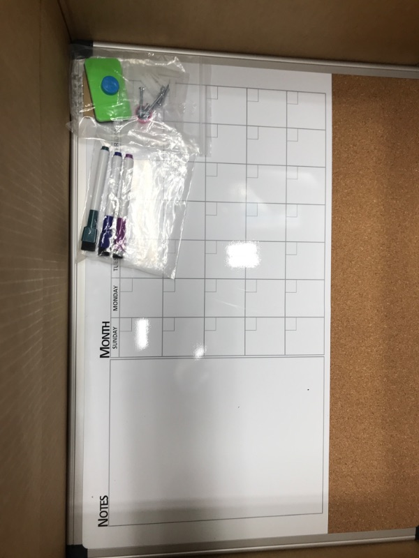 Photo 2 of VUSIGN Monthly Calendar Whiteboard Dry Erase Cork Board Combo, 18" x 24" Planning Board, Silver Aluminium Frame