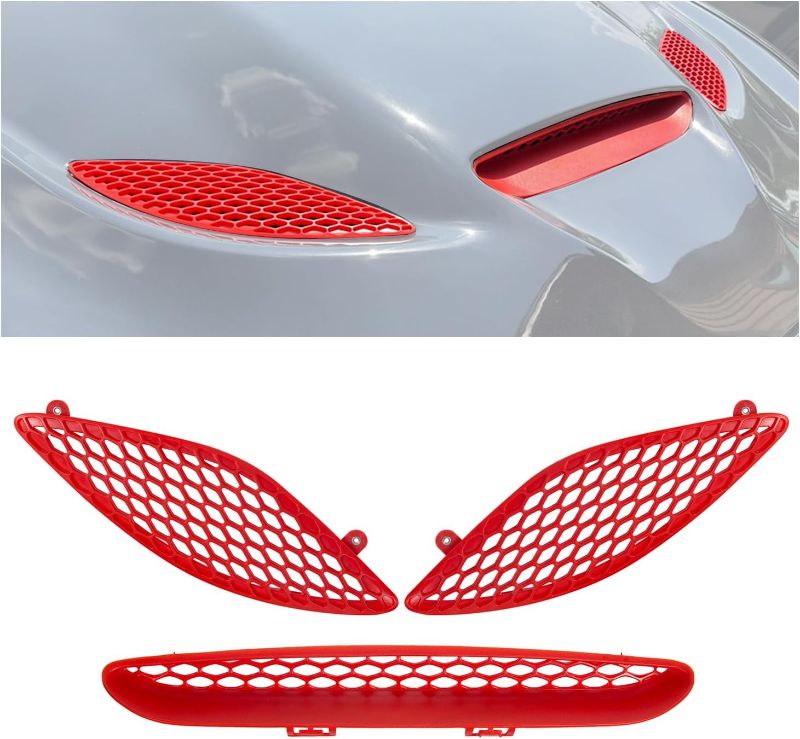 Photo 1 of HECASA Hood Scoop Hood Vent Compatible With 2015-2020 Dodge Charger SRT Hellcat Front Red Trim Hood Bezel Grille Kit (Side Grilles NOT Fit 2021 Models/Center Grille Fit 2021 Models)