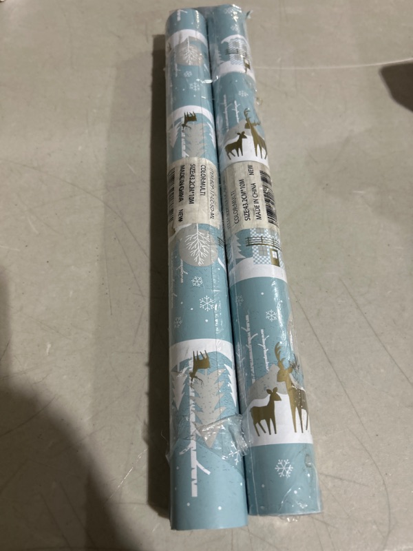 Photo 2 of ***TWO PACKS*** WRAPAHOLIC Reversible Christmas Wrapping Paper - Mini Roll - 17 Inch X 33 Feet - Blue and White Reindeer Family Holiday Landscape and Stripe Design for Holiday, Party, Celebration