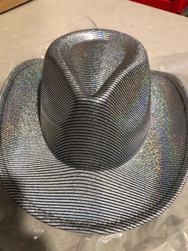 Photo 2 of * used * 
Lanzom Women Mens Sparkle Cowboy Hats Cowgirl Hat Western Hat One Size Silver Grey