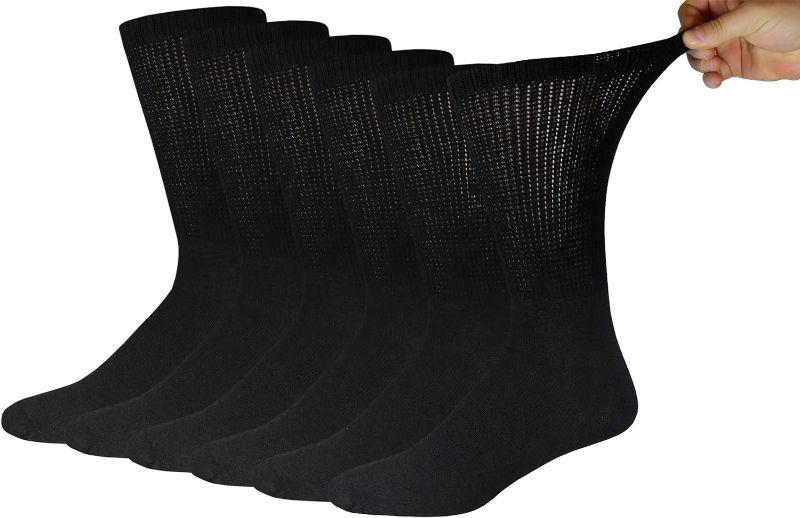 Photo 1 of Big and Tall Diabetic Cotton Neuropathy Crew Socks, King Size Mens Athletic Crew Socks (13-16, Black) - 6 pairs Black 6