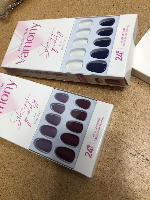 Photo 2 of * 2 SETS* Vamony Matte Purple Press on Nails Medium, 2 Packs (48Pcs) Almond Solid Fake Nails, False Nails Valentine's Day Gift, Stick on Nails for Women Girls Velvet Maroon