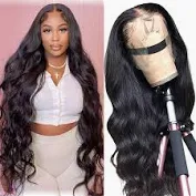 Photo 1 of Body Wave Lace Front Wigs Human Hair 13x4 HD Lace Frontal Human Hair Wig Lace Glueless Wigs Pre Plucked with Baby Hair 180 Density 24 Inch Brazilian Virgin Human Hair Wigs for Women Natural Black