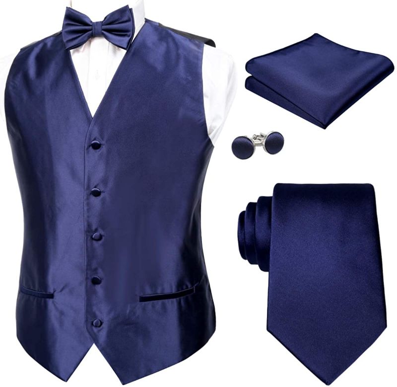 Photo 1 of Alizeal Mens Classic 5 Pcs Solid Color Satin Suit Vest Set XL