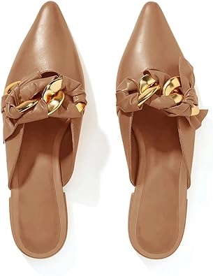 Photo 1 of **STOCK PHOTO FOR REFERENCE** Fashare Womens Mules Dress Shoes Backless Loafers Pointed Toe Bow Gold Chain Slip on Office Work Flats Slides Size 10