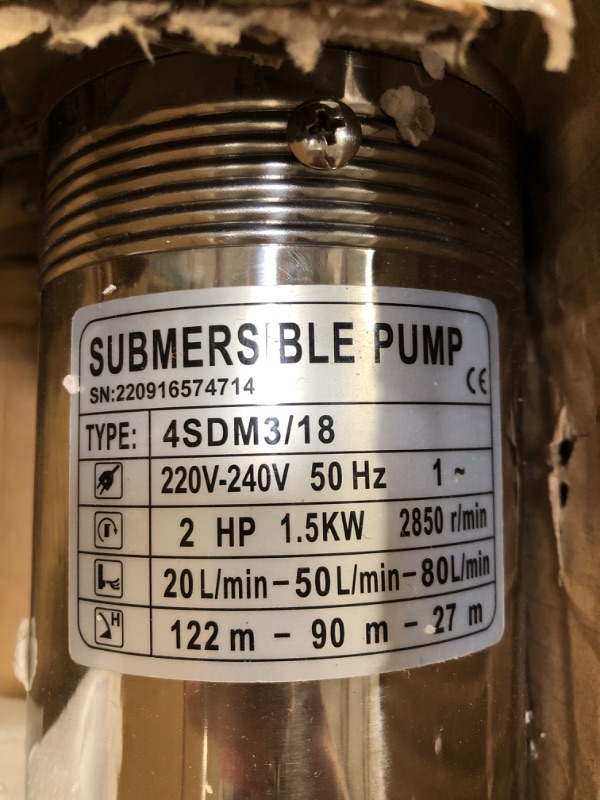 Photo 4 of **MISSING CORD**
VEVOR Deep Well Submersible Pump, 1HP 230V/60Hz, 37gpm Flow