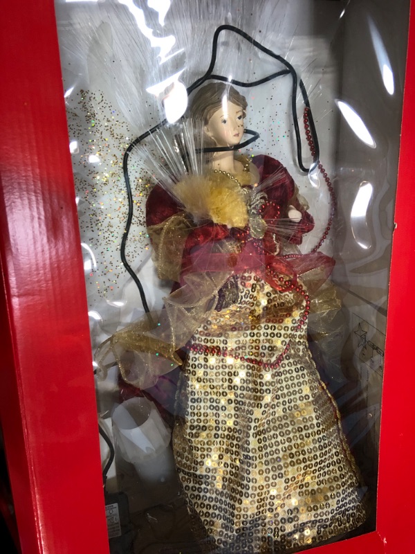 Photo 1 of 18-Inch UL 70-Light Fiber-Optic LED Red and Gold Angel Tree Top