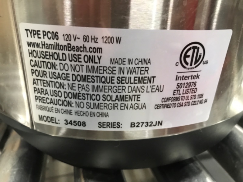 Photo 3 of ************DAMAGED ON LID**************
Hamilton Beach 12-in-1 QuikCook Pressure Cooker with True Slow Cook Technology, Rice, Sauté, Egg and More, 8qt., Black and Stainless (34508)
