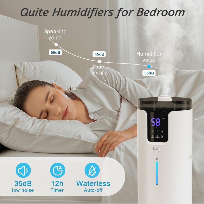 Photo 1 of Lacidoll Humidifiers for Home, 16L/4.2Gal Whole house Humidifier 2000 sq.ft. Ultrasonic Cool Mist Large Room Humidifier with Extension Tube, Quiet Bedroom Humidifier with Aroma Box, White
