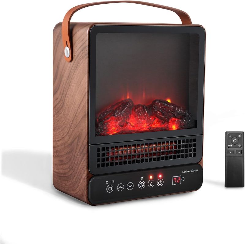 Photo 1 of Electric Fireplace Heater for Indoor Use,15" Portable Fireplace Heater Mini Electric Heater,1500W 3D Realistic Flame Safety Heater with Thermostat, 12 Timer, 4 Flame Brightness for Christmas Decor
