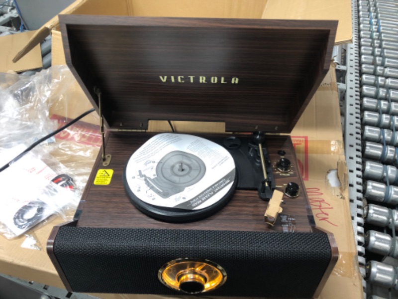 Photo 2 of Victrola's 4-in-1 Highland Bluetooth Record Player with 3-Speed Turntable with FM Radio, Espresso (VTA-330B-ESP)